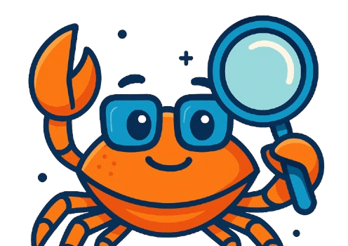 Uma ilustração de um caranguejo segurando uma lupa
